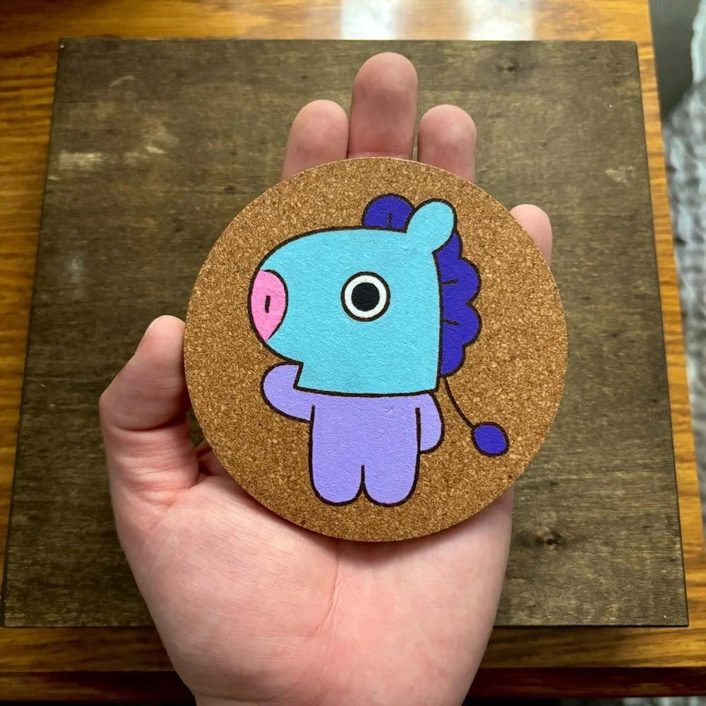BTS BT21 Mang Laser Engraved Painted Cork Coaster